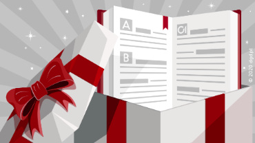 illustration geschenkbox mit schleife und ein woerterbuch oder glossar für remote work und homeoffice